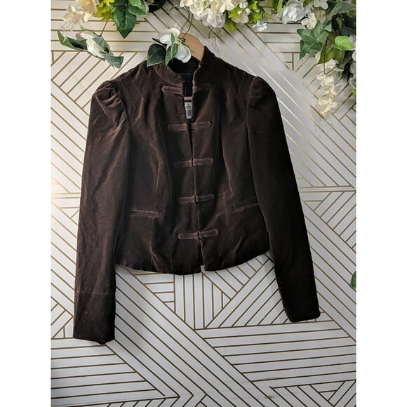 BCBGMaxazria Women's Velvet Military Cut Blazer Brown Mandarin Collar XS NEW - Picture 3 of 8